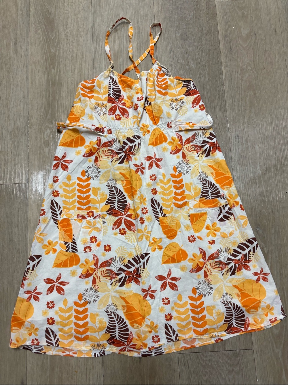 Women’s Floral Sundress - Yellow & Orange Tropical Print - Picture 2 of 6
